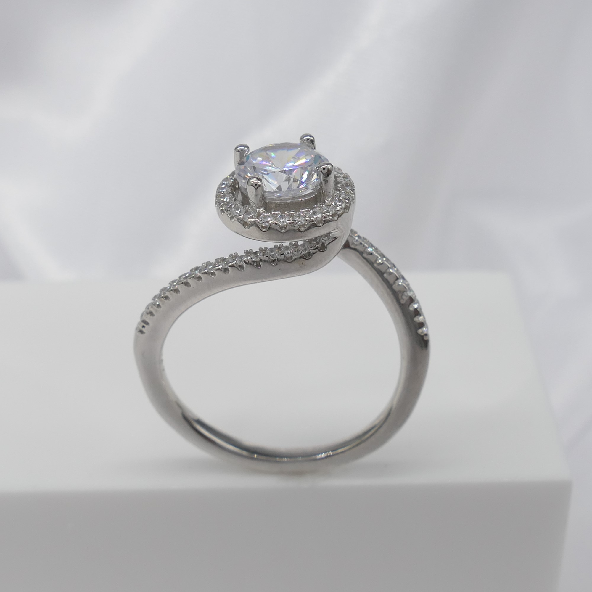 Silver cubic zirconia halo and twist dress ring - Image 2 of 6