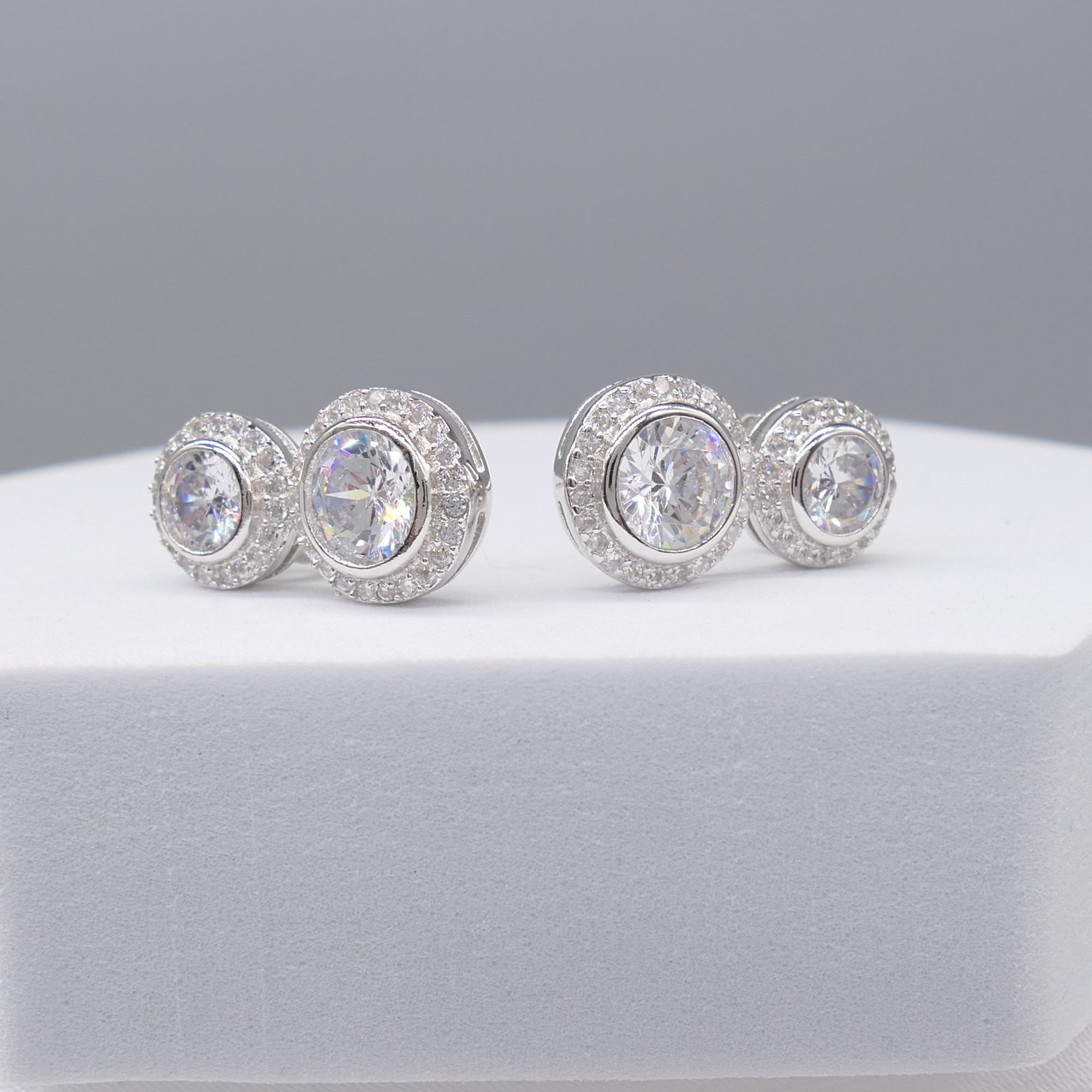 Gem-set double halo droplet earrings in silver - Image 3 of 6