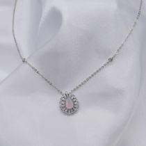 Silver stylish pink rose-coloured gem and white cu