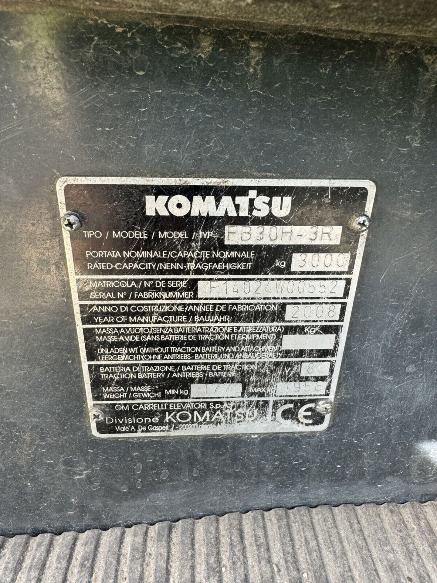 2008, KOMATSU - 3 Tonne Electric Forklift Truck (Container Spec) - Image 4 of 6