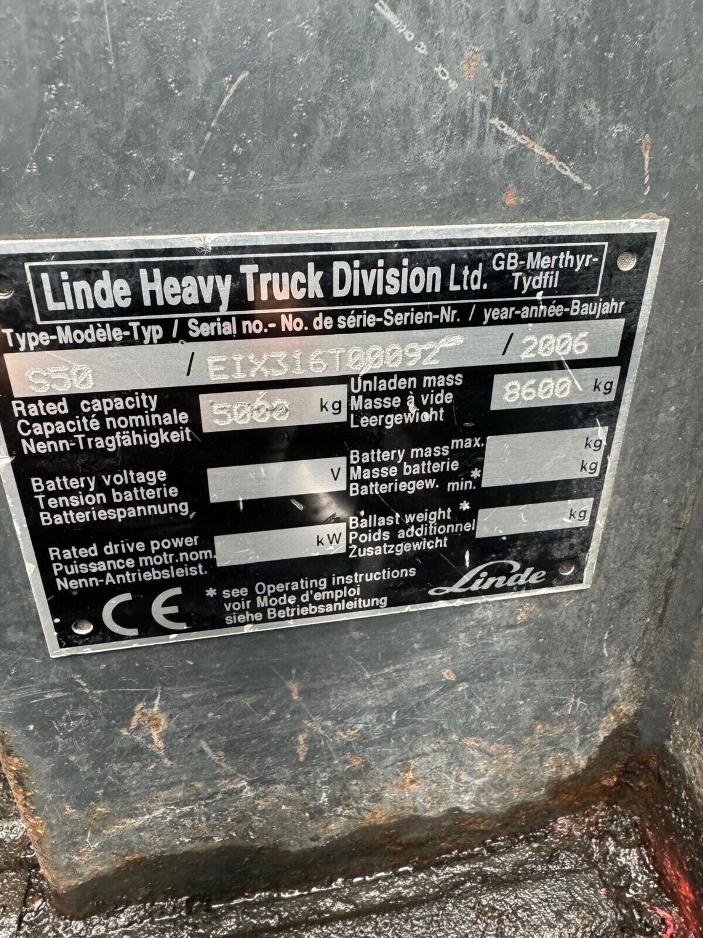 2006, LINDE - S50 Diesel Forklift Side Loader - Image 4 of 4