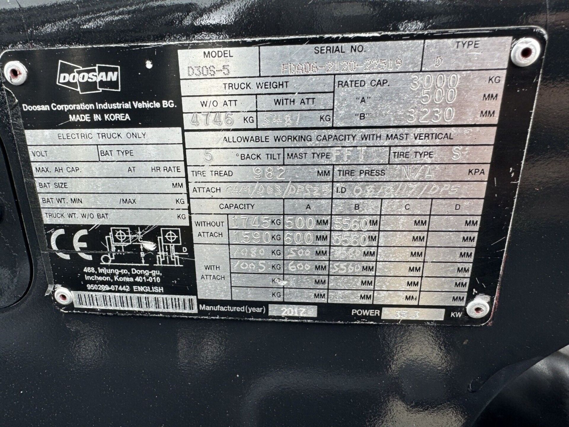 2017, DOOSAN - 3 Tonne Diesel (Container Spec) Forklift Truck - Image 2 of 8