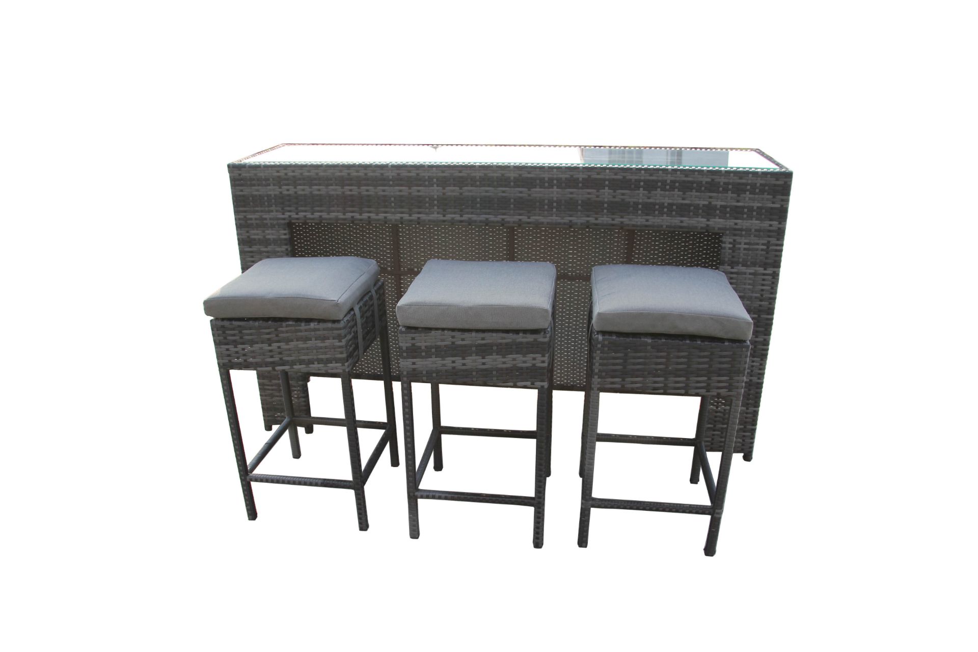 Box New Rattan 4P/C Garden Bar And Stools, C/W Bar Counter & Glass Top, 3 Stools. - Image 3 of 4