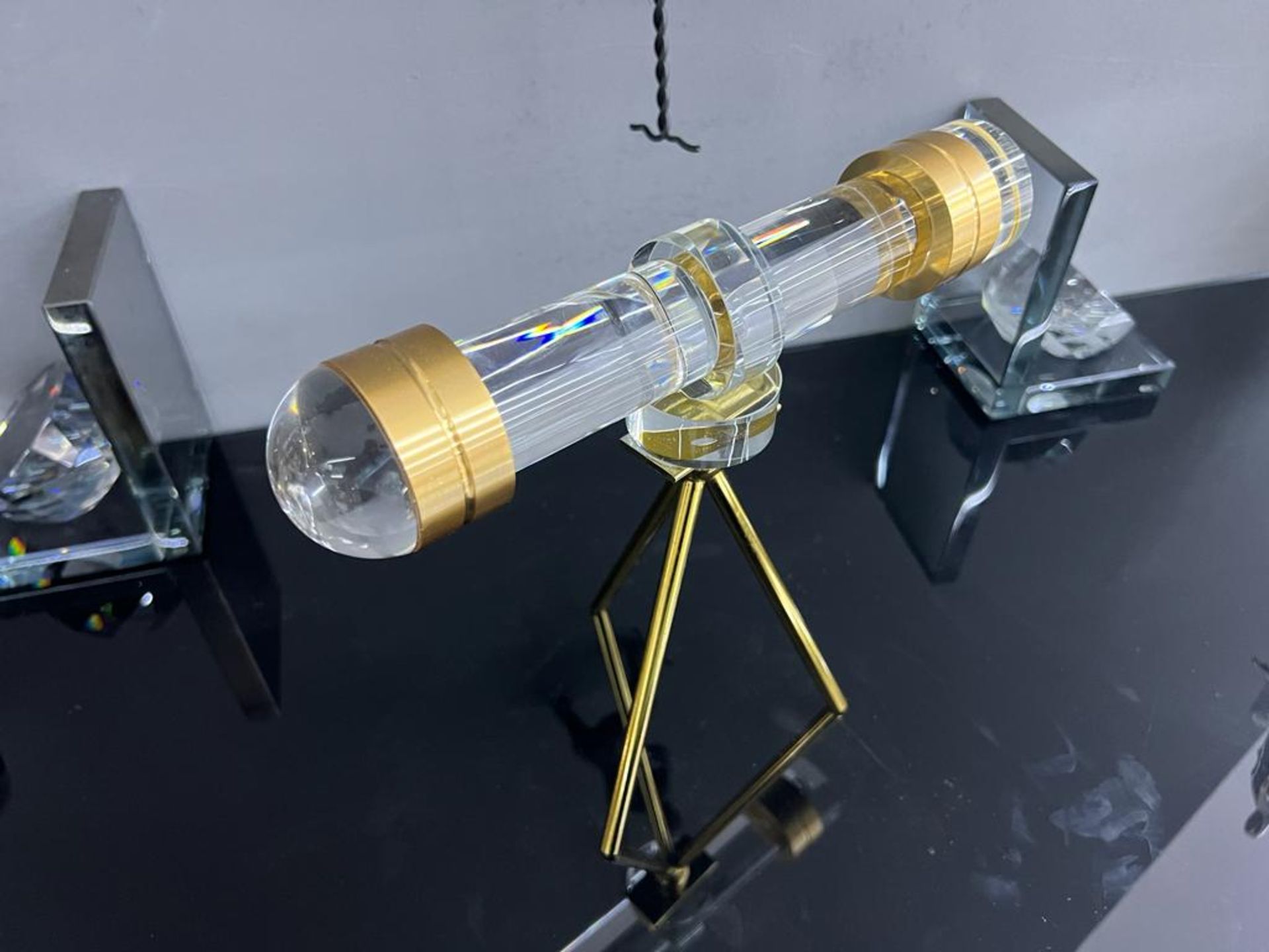 New Boxed Unique Glass Telescope On Gold Frame Ornament - Bild 2 aus 2