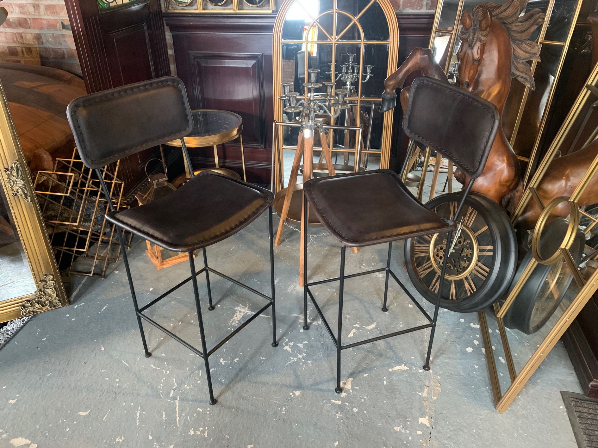 Pair Of Vintage Leather Bar Stools In Black - Image 2 of 2