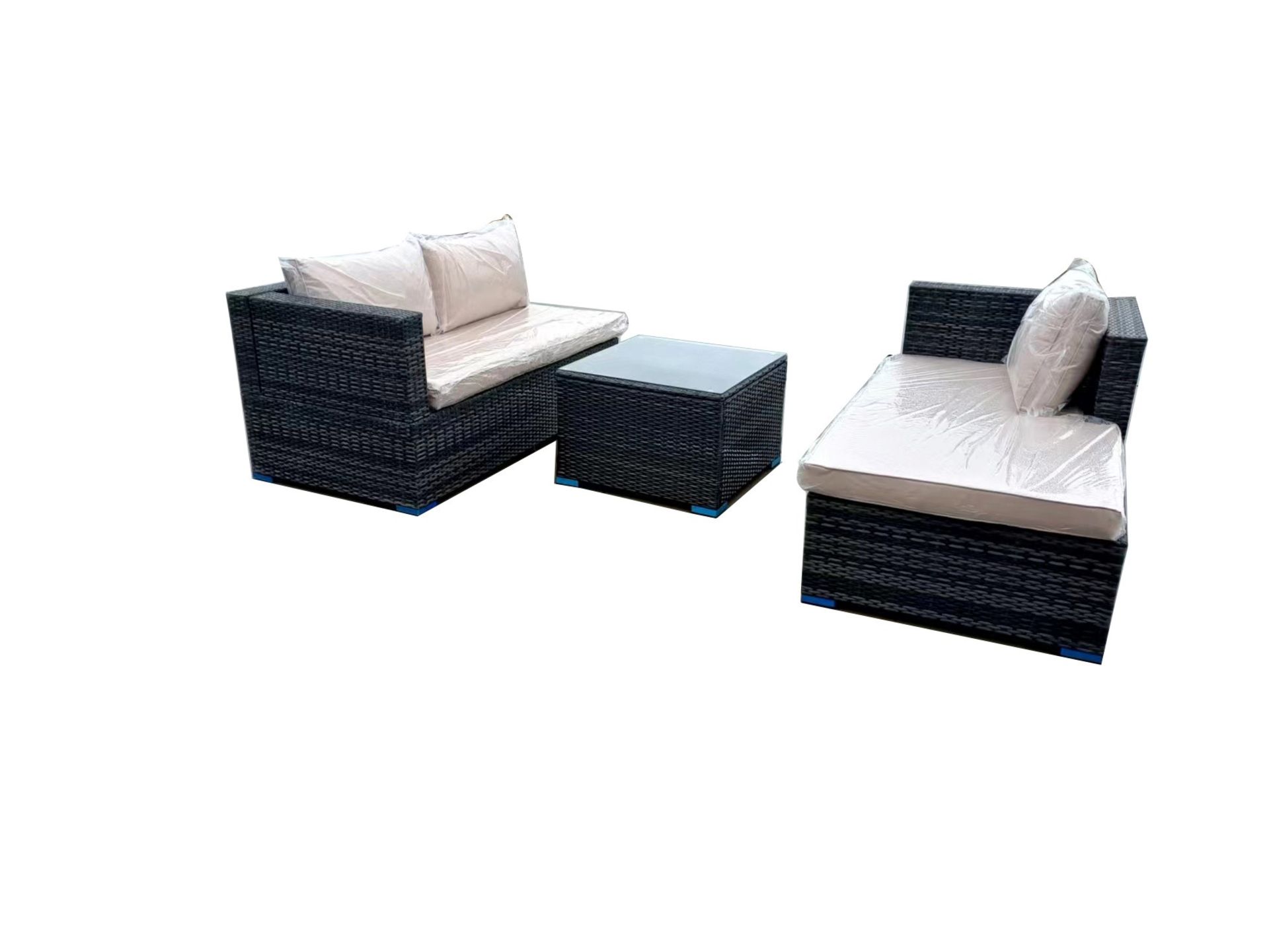 Box New Rattan Brown/Ivory Cushion 3P/C Optional Corner Suite, C/W Sofa, Lounger, Coffee Table, Glas - Bild 2 aus 2