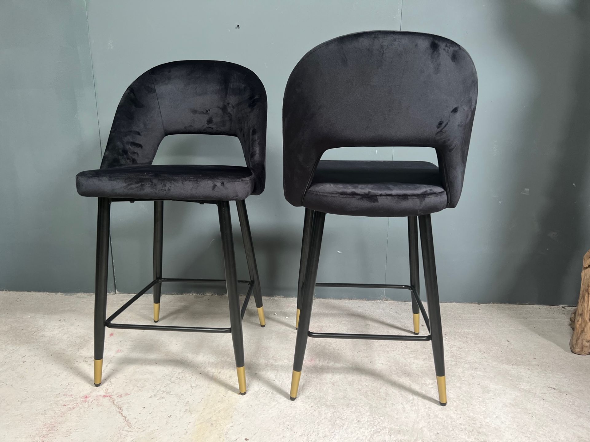 Boxed New Pair Of Dark Velvet Bar Stools - Image 2 of 3