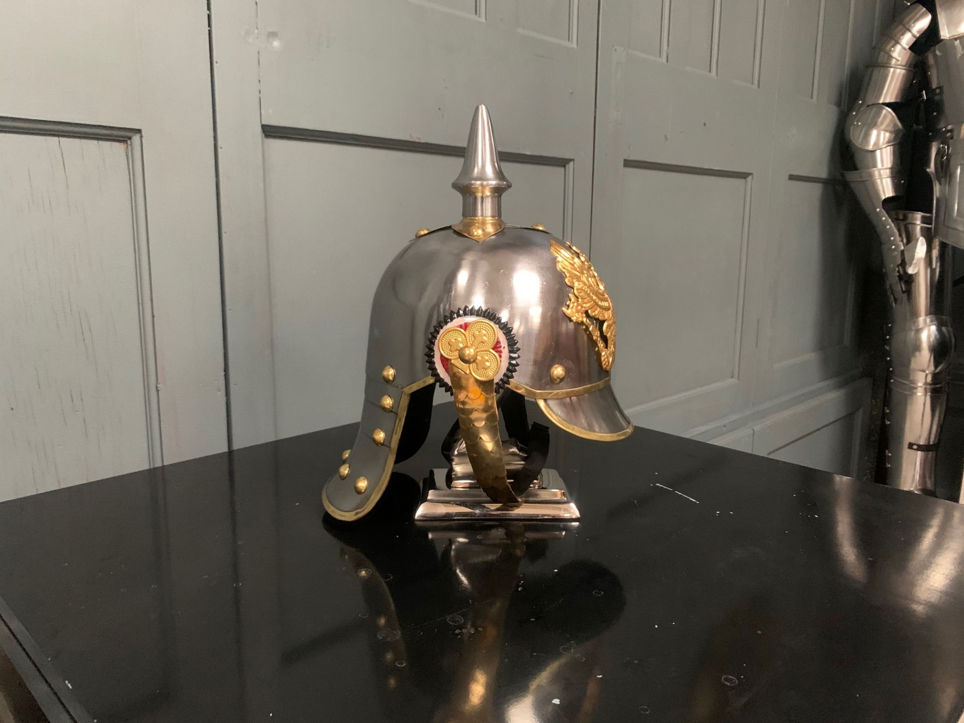 Heavily Decorated Steel And Brass Knights Helmet