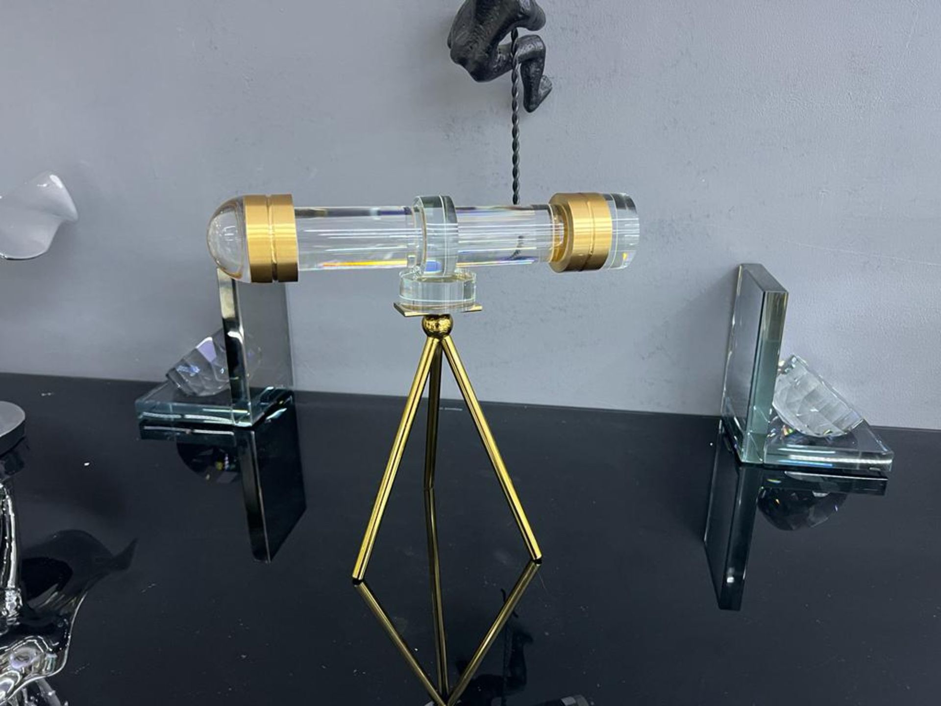 New Boxed Unique Glass Telescope On Gold Frame Ornament