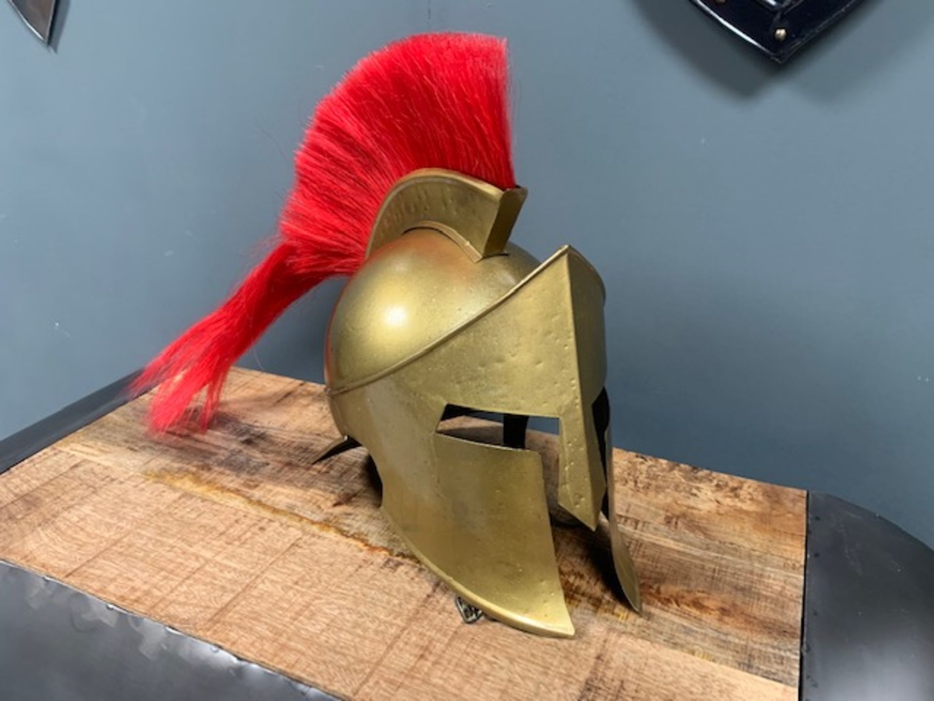 New Boxed Heavily Detailed Brass Greek Red Spartan Helmet