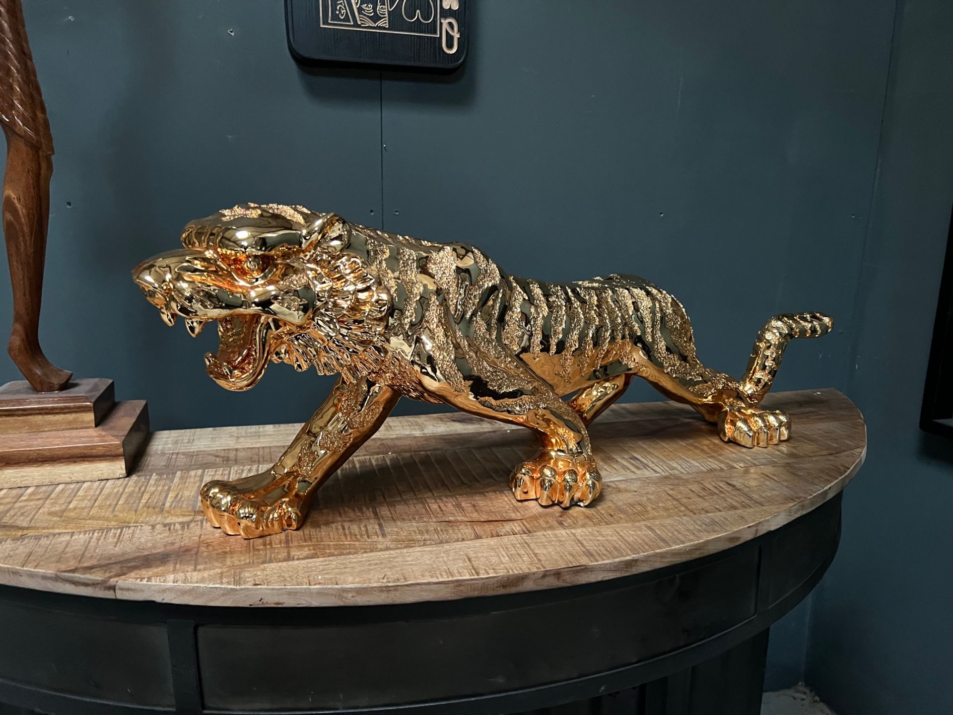New Boxed Gold Resin Tiger Statue