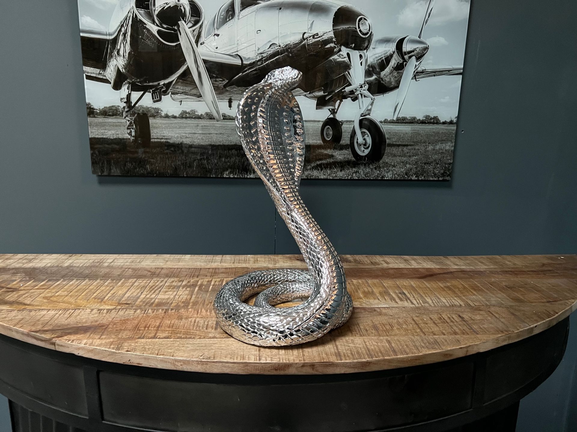 New Boxed Large Silver Resin Snake Statue - Image 3 of 6