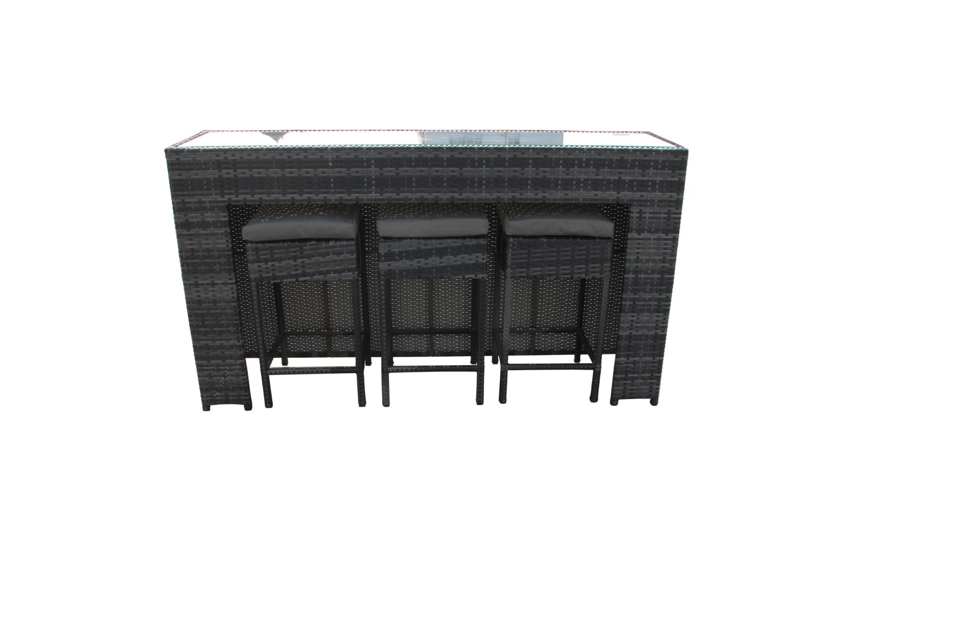 Box New Rattan 4P/C Garden Bar And Stools, C/W Bar Counter & Glass Top, 3 Stools. - Image 2 of 4