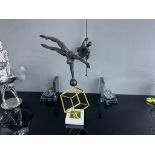 New Boxed Unique Modern Art Spinning Gymnast On Cube With Marble Base Ornament