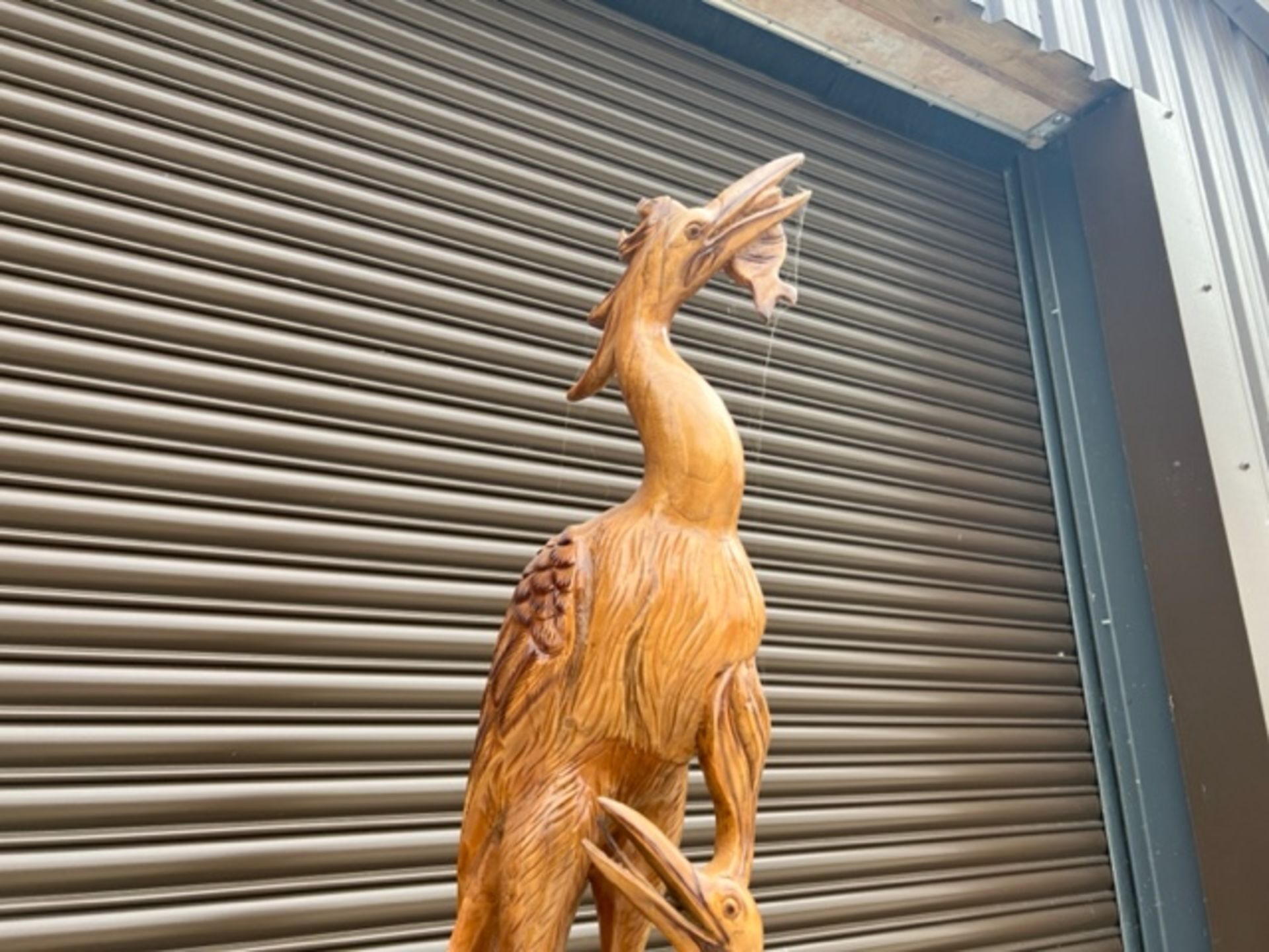 7Ft Tall Wooden Carving Depicting Birds Feeding