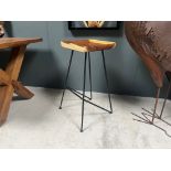 Boxed New Vintage Industrial Bar Stool With Polished Wooden Stool And Metal Base