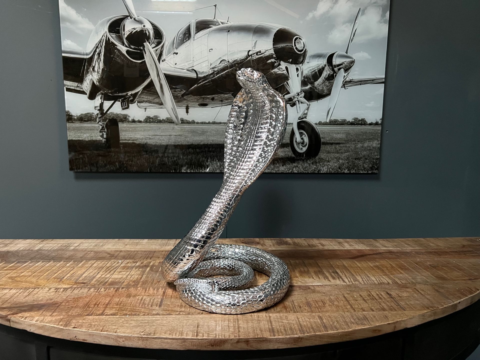 New Boxed Large Silver Resin Snake Statue - Image 2 of 6