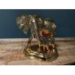 New Boxed Large Gold Mother And Baby Elephant Statue