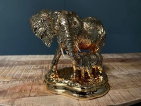 New Boxed Large Gold Mother And Baby Elephant Statue