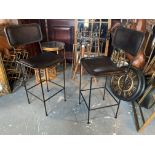 Pair Of Vintage Leather Bar Stools In Black