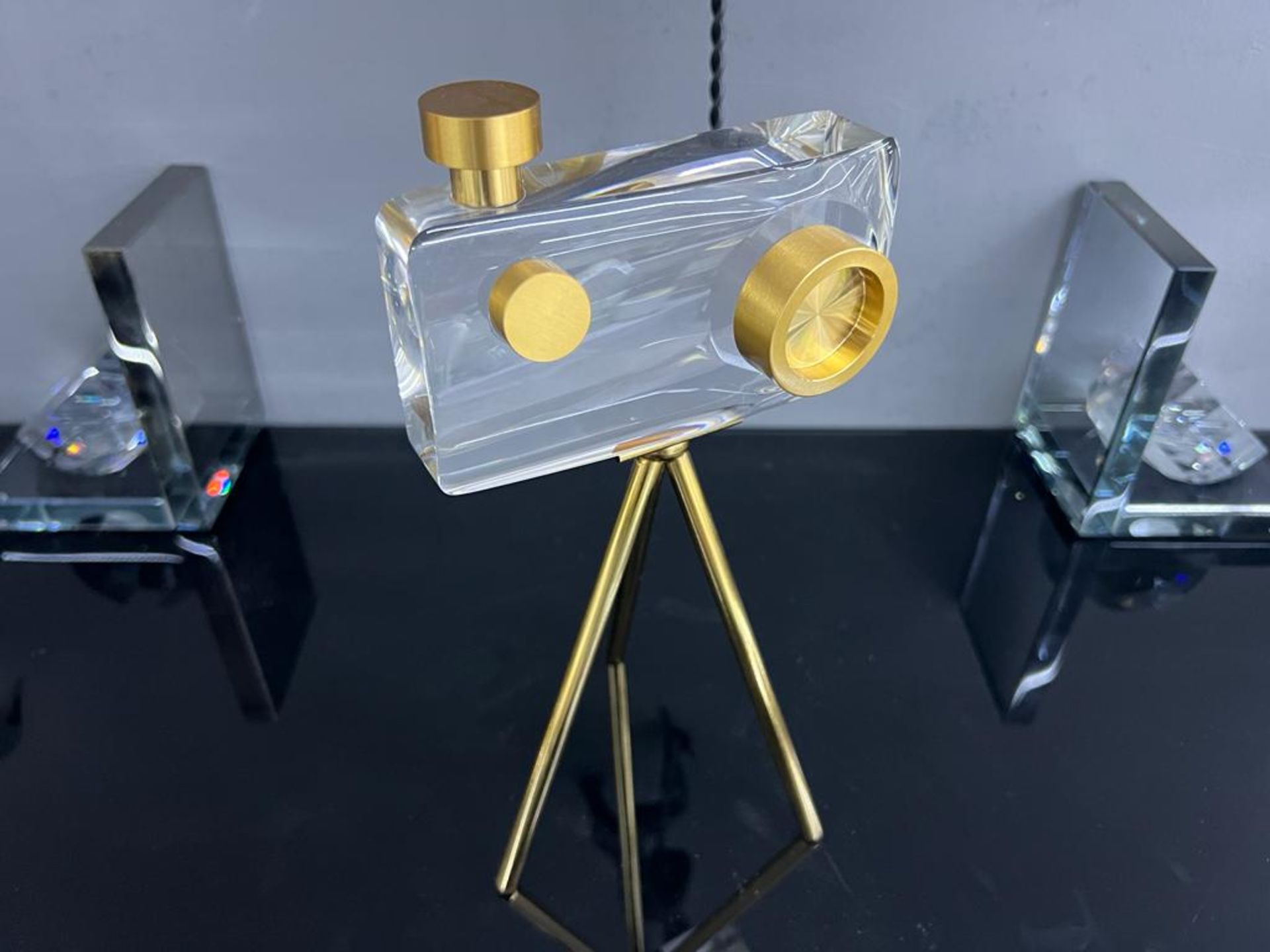 New Boxed Unique Glass Camera On Gold Frame Ornament