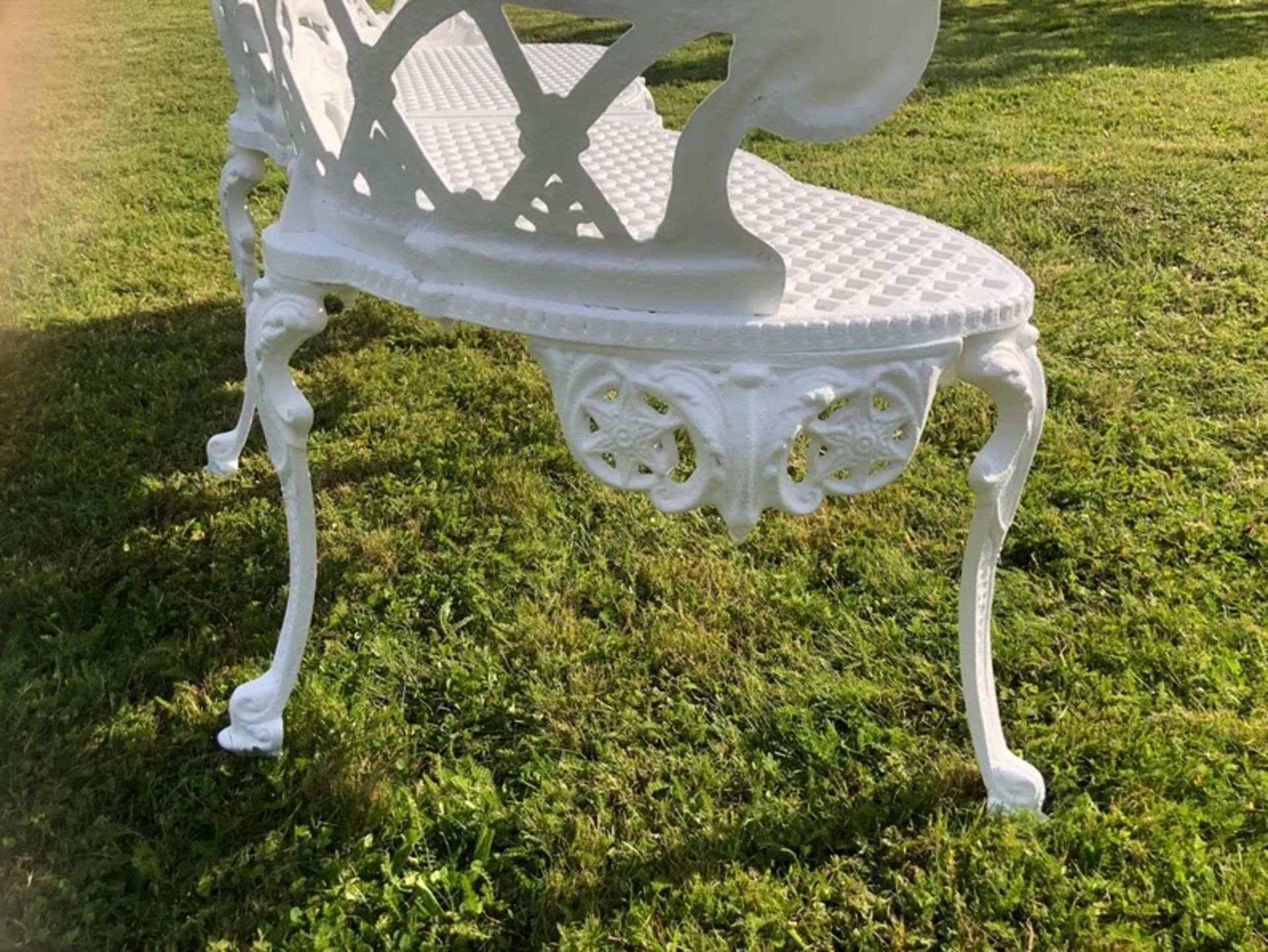 Metal Ornate Garden Bench In White - Image 2 of 3