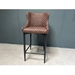 Boxed New Pair Of Classic Faux Leather High Bar Stools In Brown