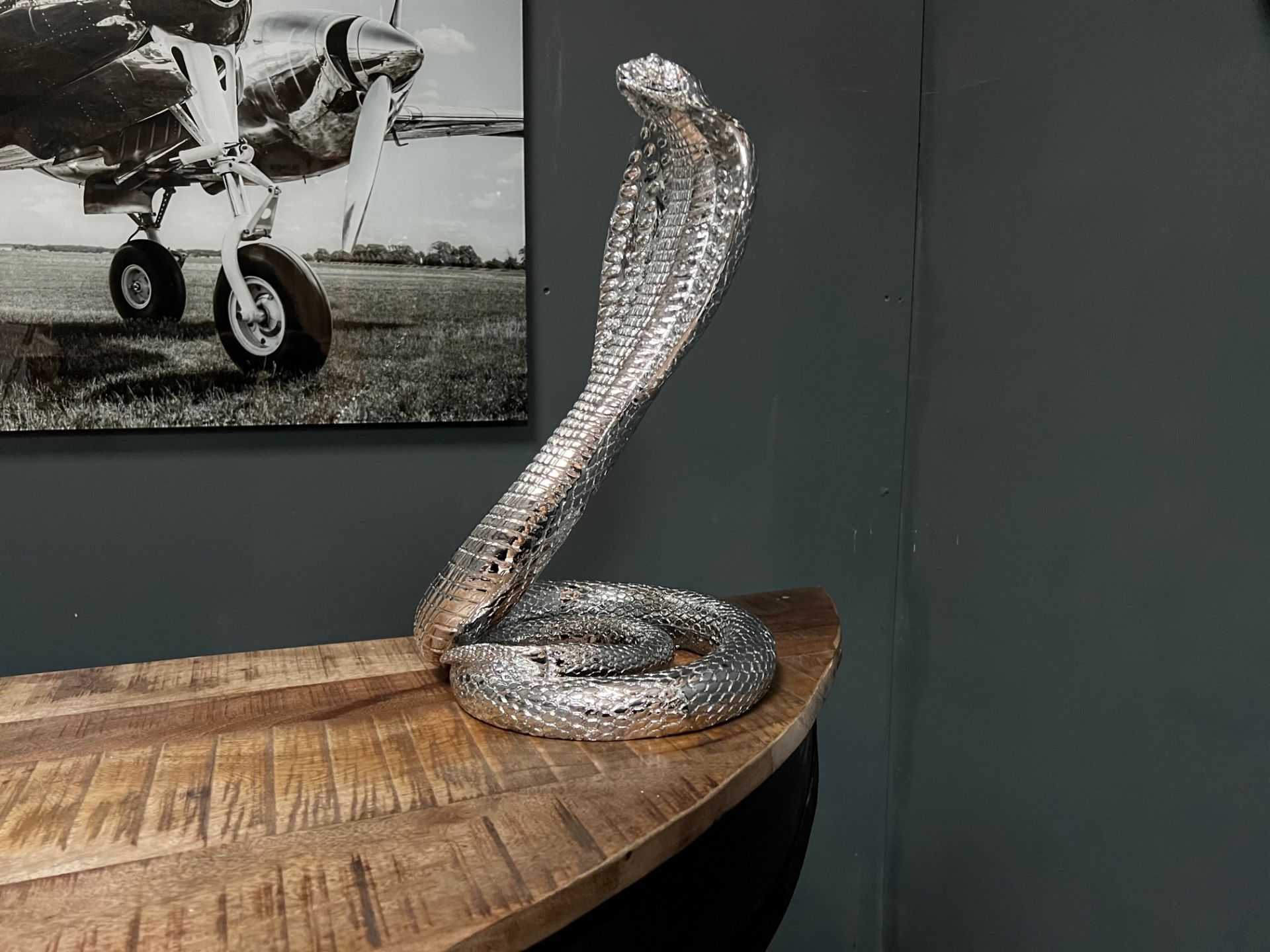 New Boxed Large Silver Resin Snake Statue - Image 5 of 6