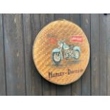 Large Hand Painted Rattan Lid Harley Duo Glide Sign