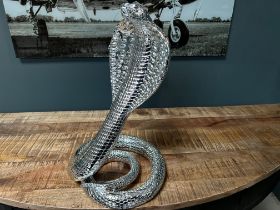 New Boxed Large Silver Resin Snake Statue