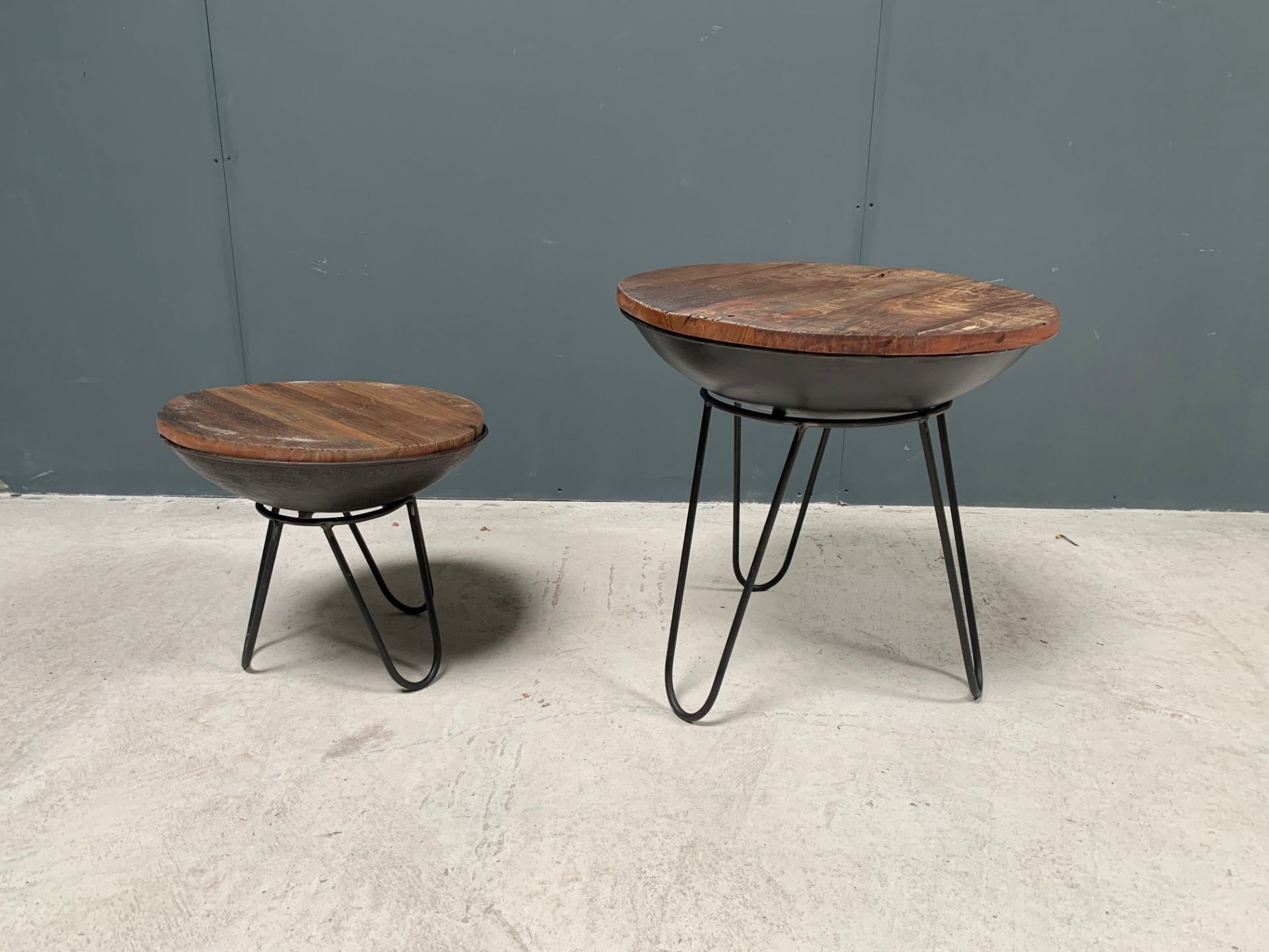 Brand New Boxed Pair Of Indian Tagari Side Tables In A Rustic Finish