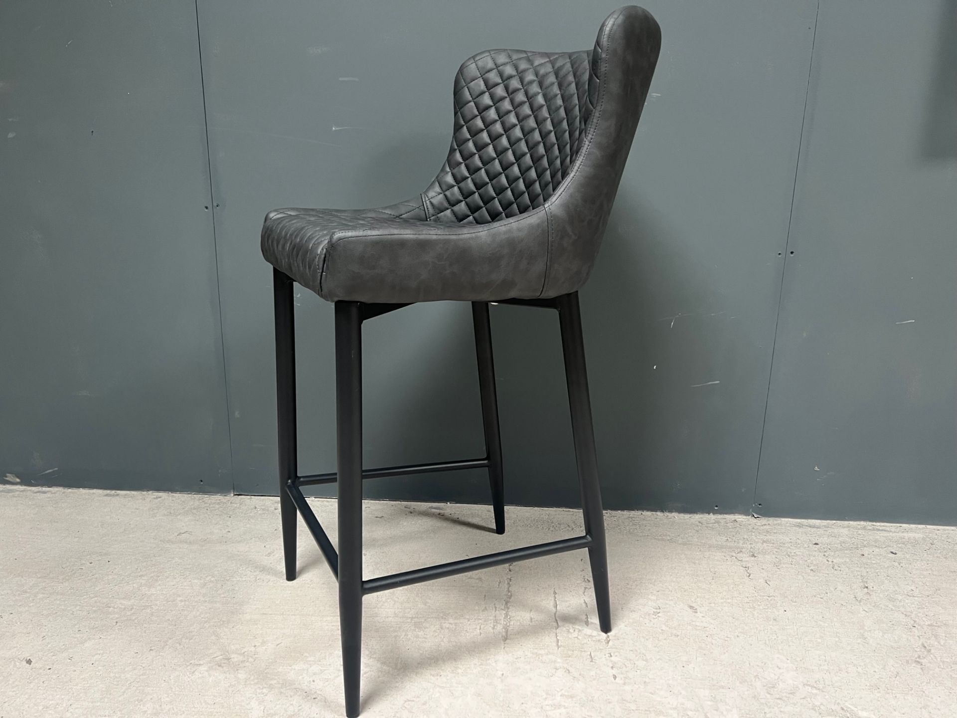 Boxed New Pair Of Classic Faux Leather High Bar Stools In Charcoal - Image 2 of 5