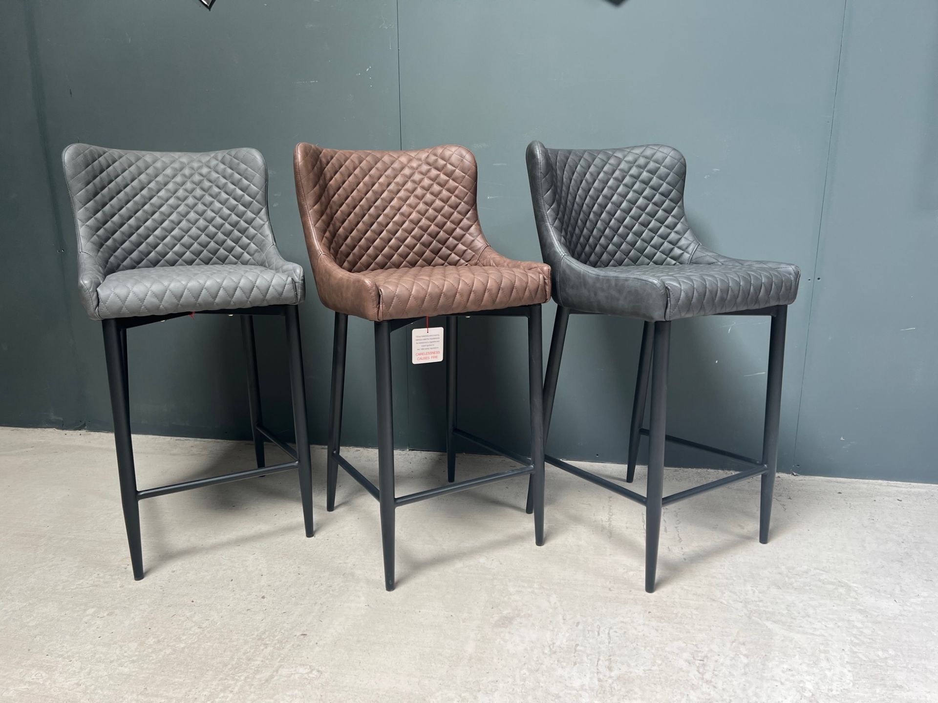 Boxed New Pair Of Classic Faux Leather High Bar Stools In Grey - Image 2 of 3