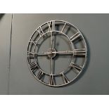 New Boxed Large Silver Iron Skeleton Roman Numeral Clock