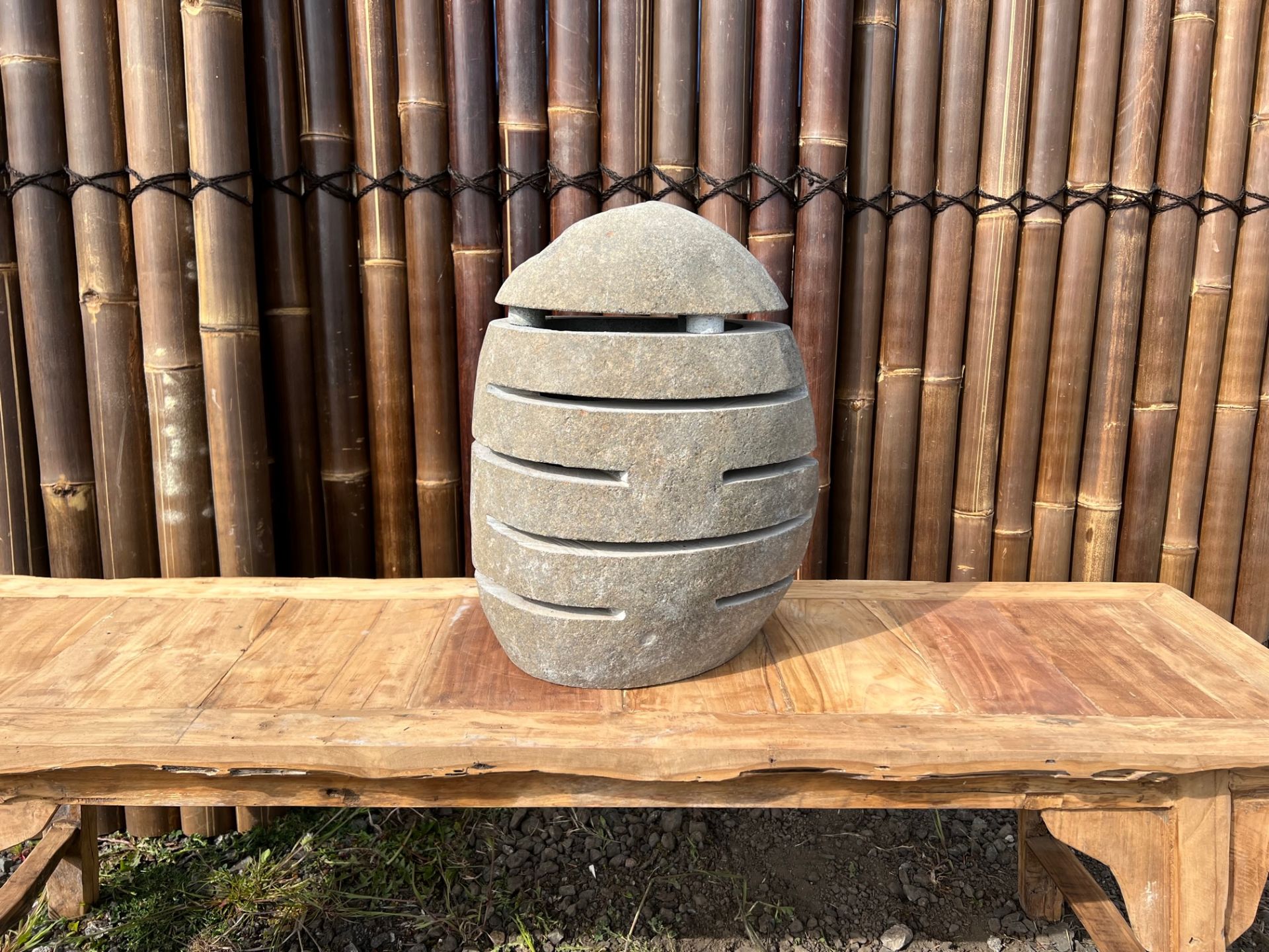 Crated Heavy Stone Outdoor Lantern (Please Note Each Is Individually Made Therefore Every One Is Dif