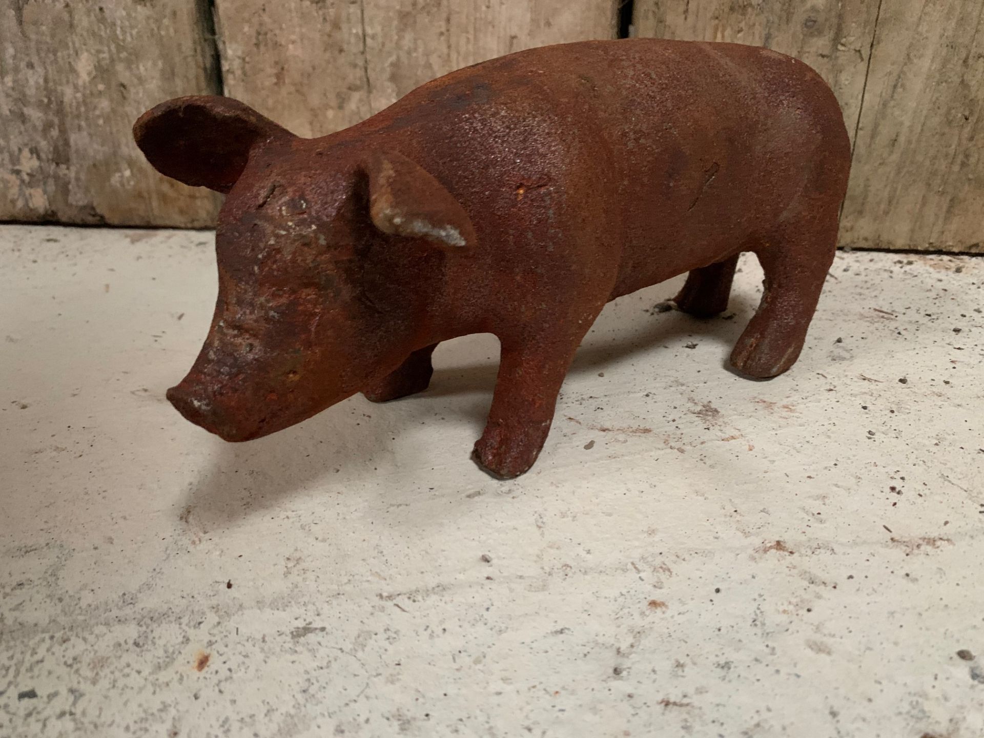 Cast Iron Rusty Small Outdoor Pig