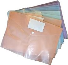 Box Of 100 (10 Packs Of 10) A4 Assorted Plastic Popper Wallets With Pocket & Name Cards
