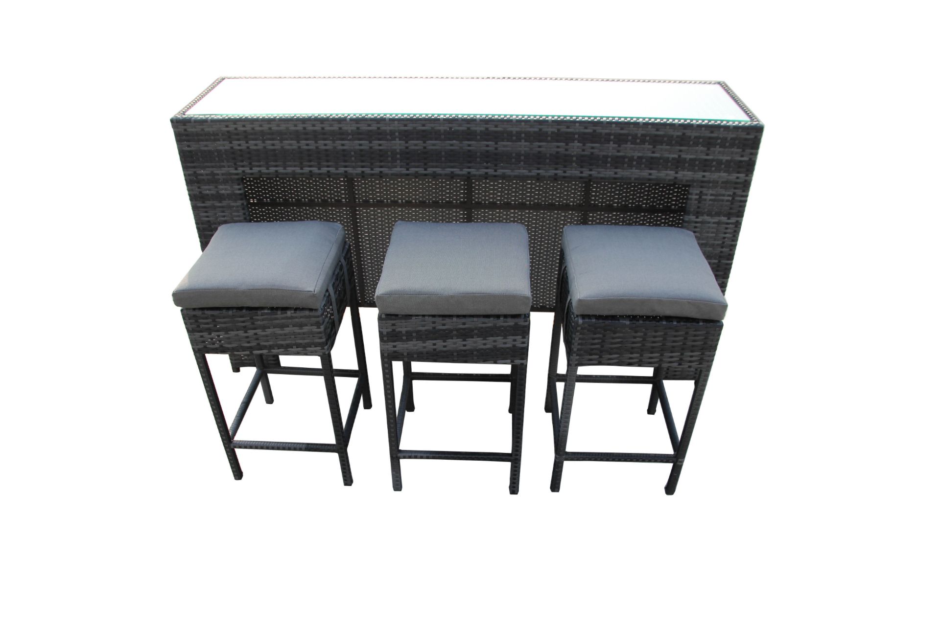 Box New Rattan 4P/C Garden Bar And Stools, C/W Bar Counter & Glass Top, 3 Stools. - Image 4 of 4