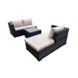 Box New Rattan Brown/Ivory Cushion 3P/C Optional Corner Suite, C/W Sofa, Lounger, Coffee Table, Glas