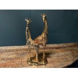 New Boxed Large Gold Mother And Baby Giraffe Statue