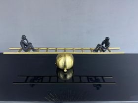 New Boxed Magnetic Modern Art Thinking Men On Gold Ladder Ornament