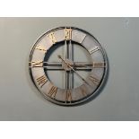 New Boxed Large Silver And Gold Iron Skeleton Roman Numeral Clock