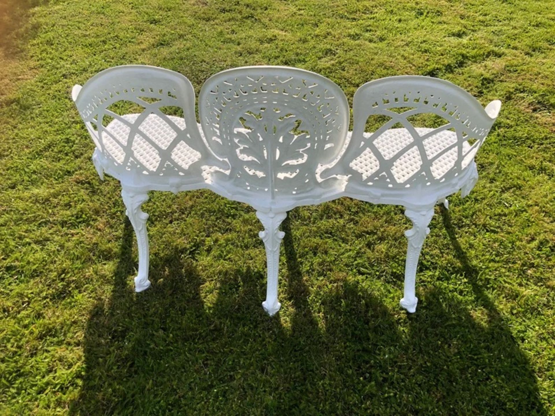 Metal Ornate Garden Bench In White - Image 3 of 3