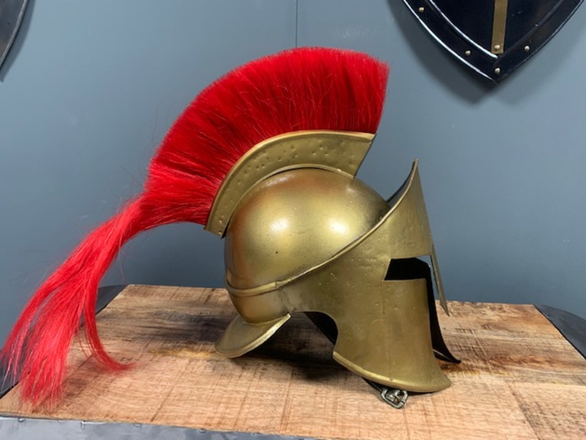 New Boxed Heavily Detailed Brass Greek Red Spartan Helmet - Image 2 of 2