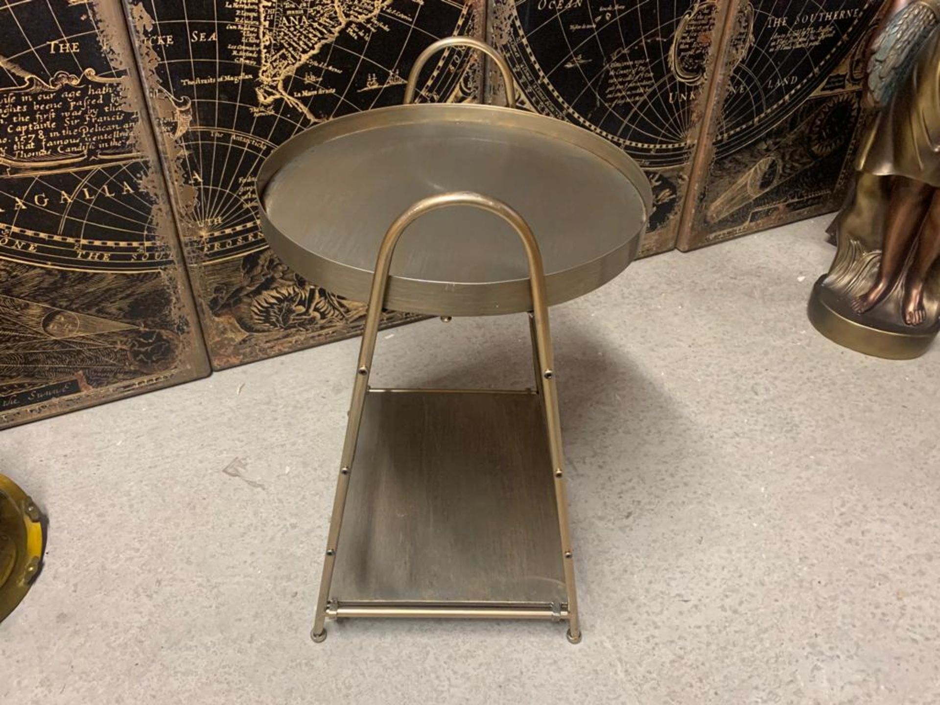 New Boxed Large Drinks Tray And Side Table In A Brass Finish (Approx 70cm) - Image 3 of 3
