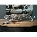 New Boxed Large Resin Silver Jaguar Statue