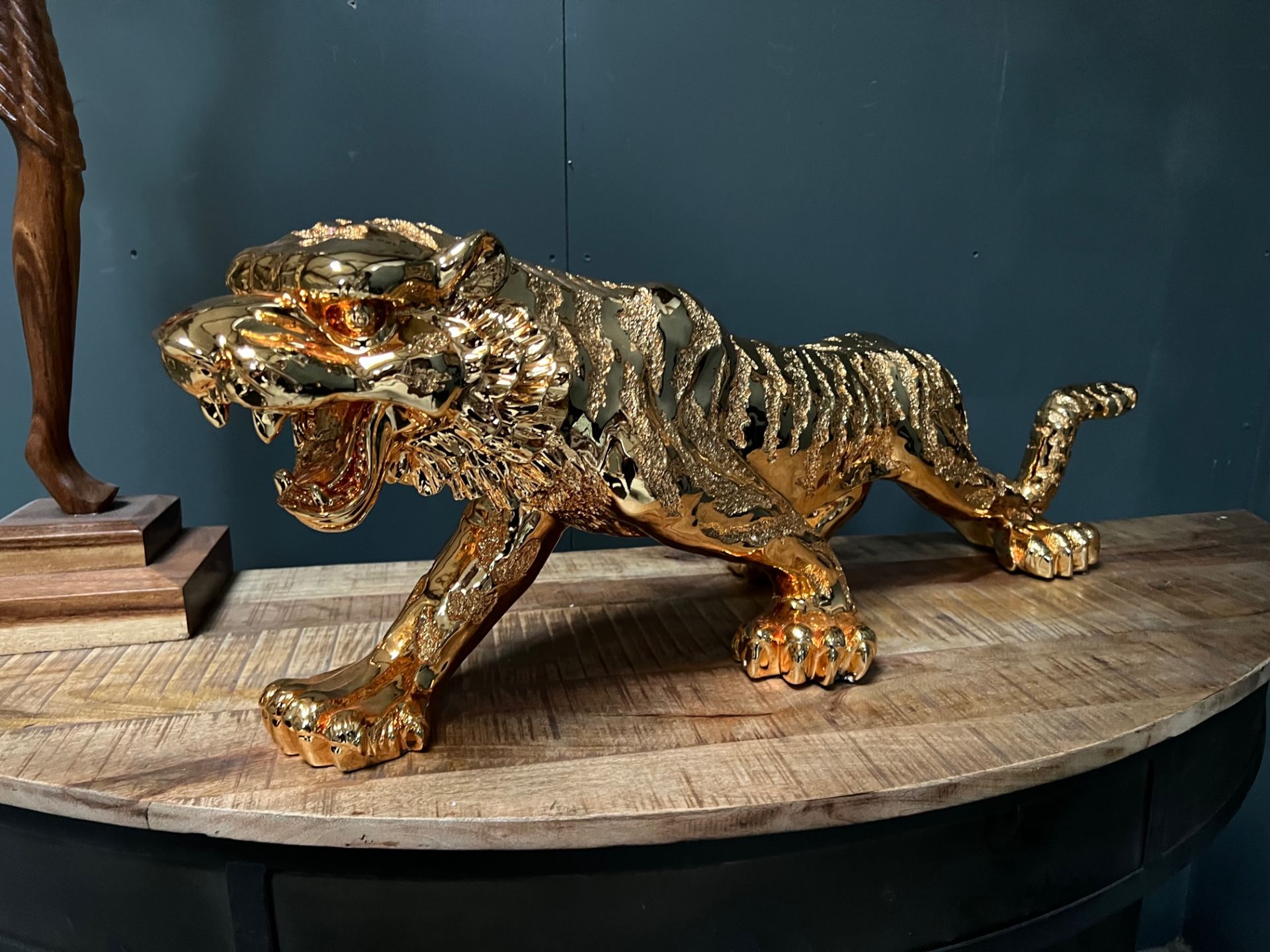 New Boxed Gold Resin Tiger Statue - Image 3 of 7