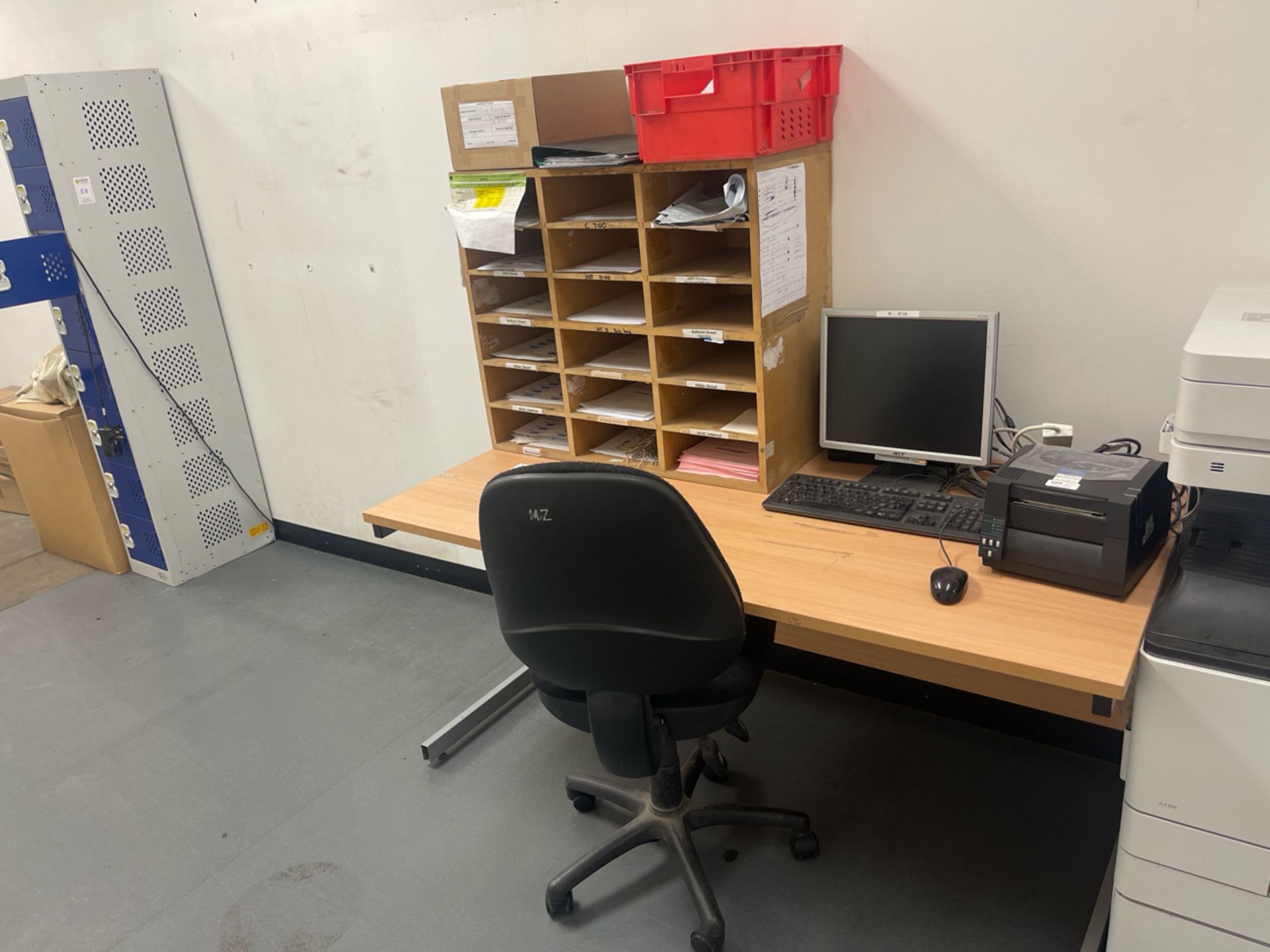 Desk, Chair & Desktop Storage Unit