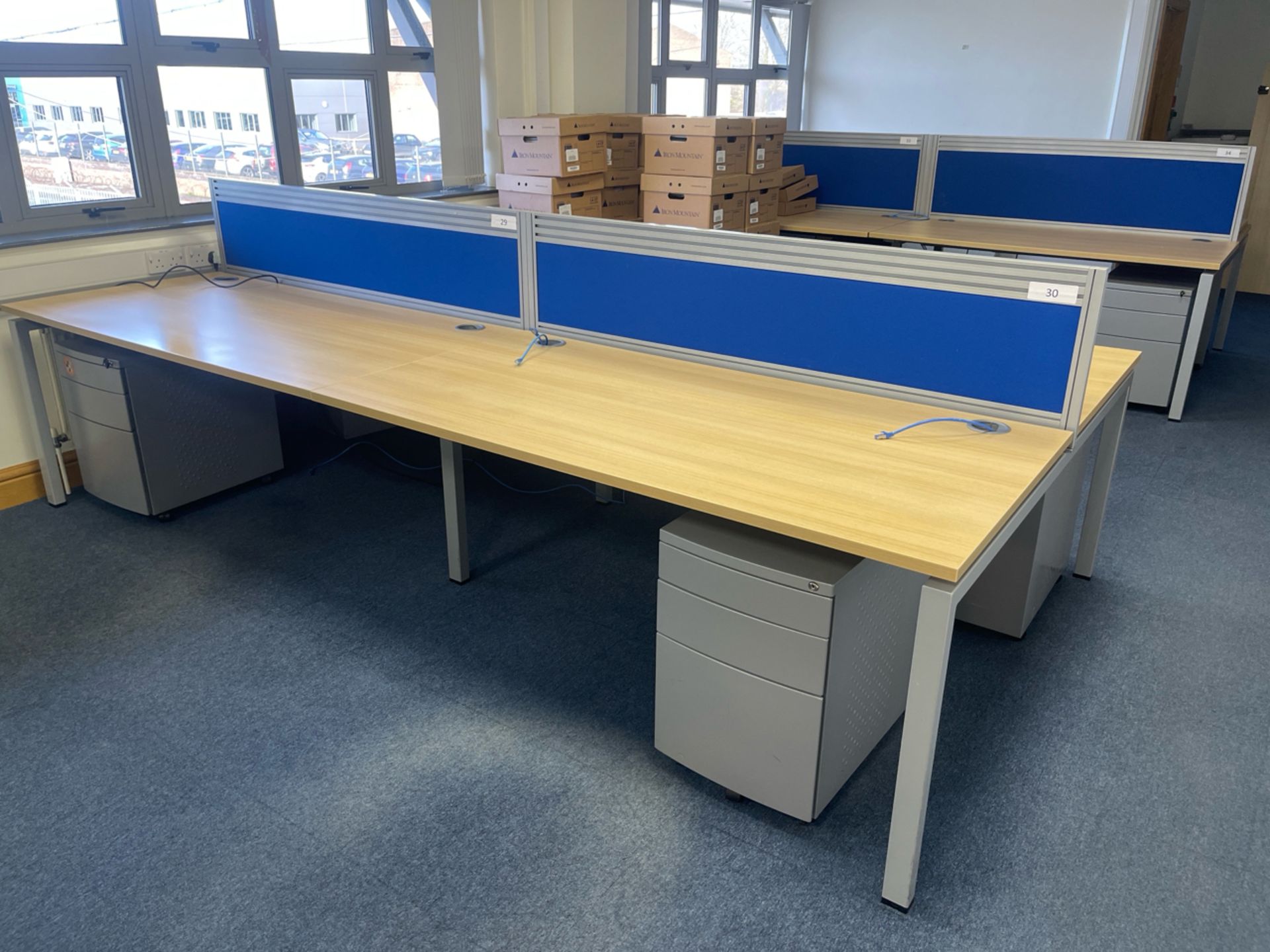 ref 109 - Bank Of 4 Desks With Privacy Dividers & Chairs