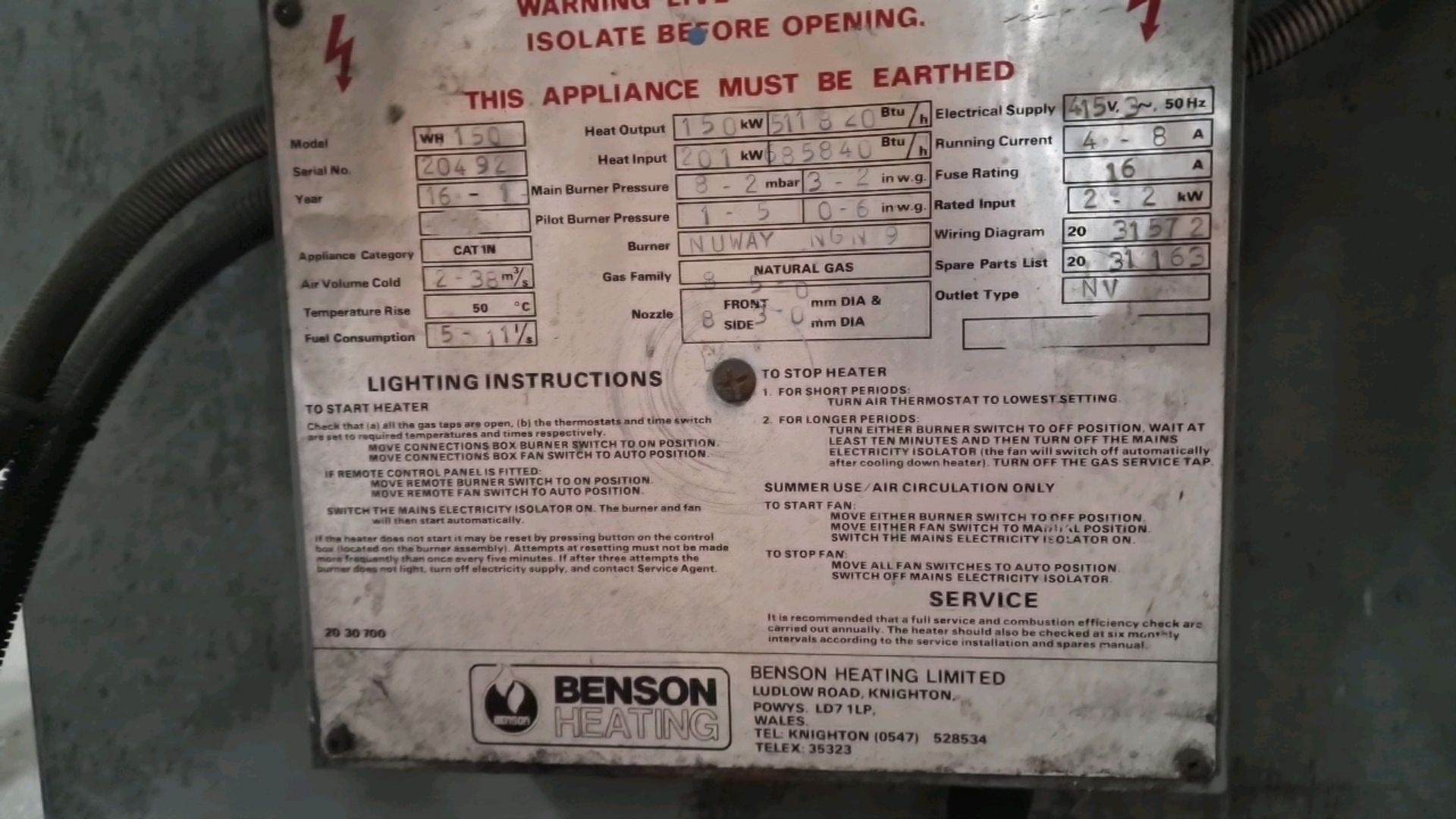 Benson Industrial Heating Unit - Image 9 of 9